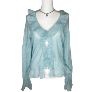 Blue Ruffle Thin Knit Blouse